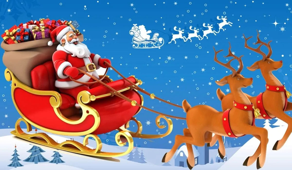 Père-Noël avec ses rennes