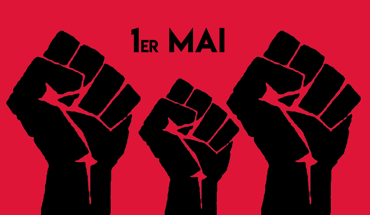 Illustration de 3 poings de couleur noire sous fond rouge