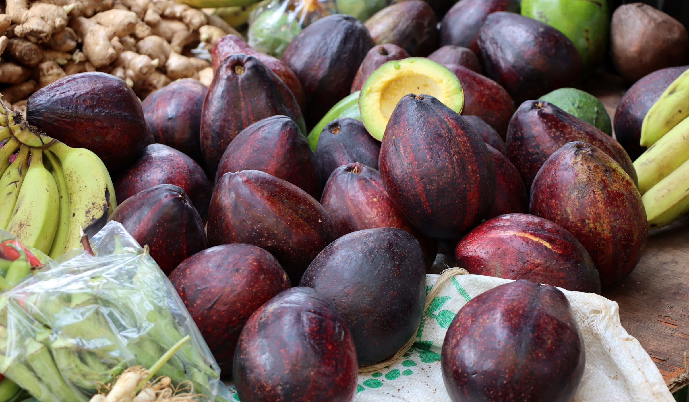 Purple avocados for sale in Fort-de-France market