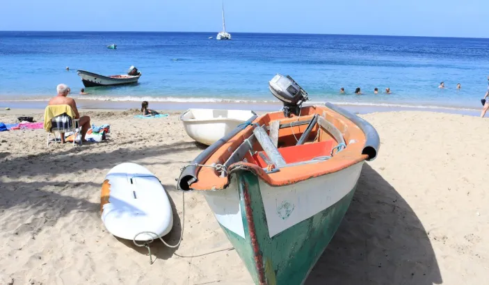 Fishing boats on the beach at Anse Dufour