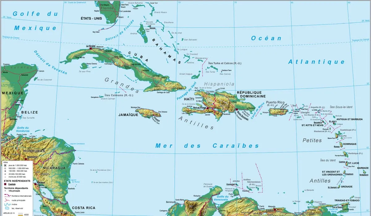 Map of the Caribbean archipelago