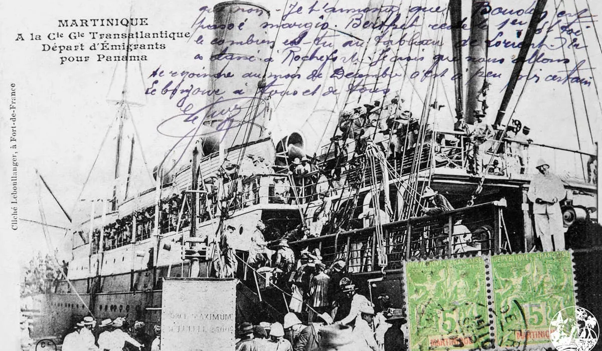 Boat with Caribbean people departing for the Panama Canal